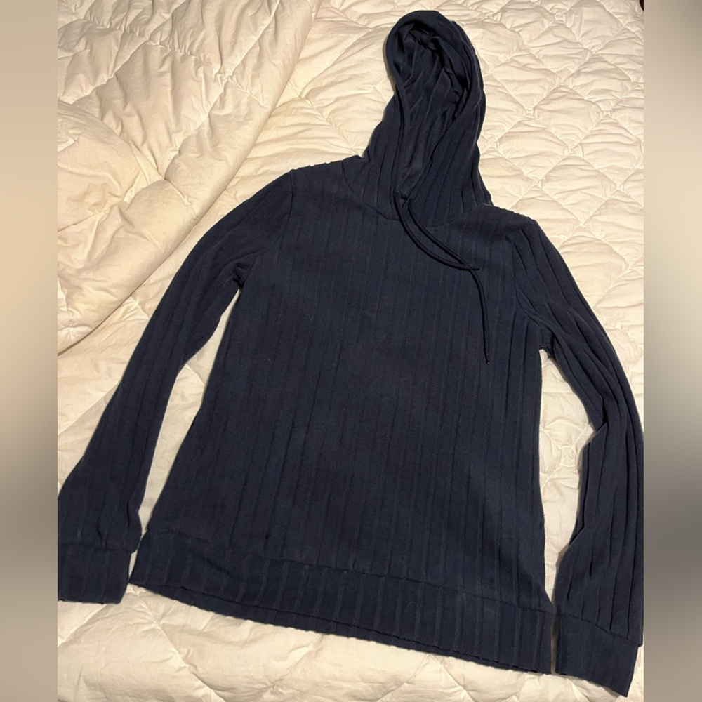 Ribbed Hoodie Sweatshirt Navy